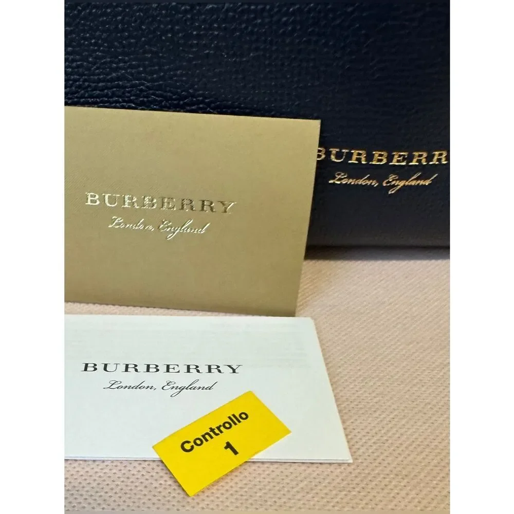 Burberry Navy Blue Saffiano Pebbled Leather Nova Check 2way Banner Satchel Ex+